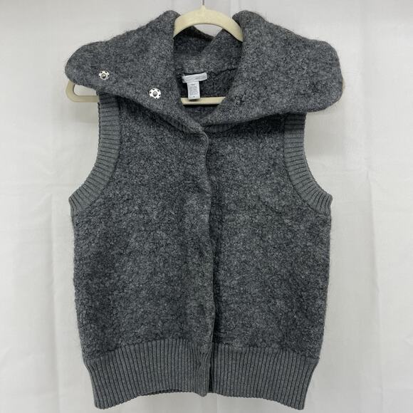 GAP Size Small Womens Vest Alpaca Wool Blend Gray Snap Buttons Ribbed Fuzzy - Picture 1 of 5